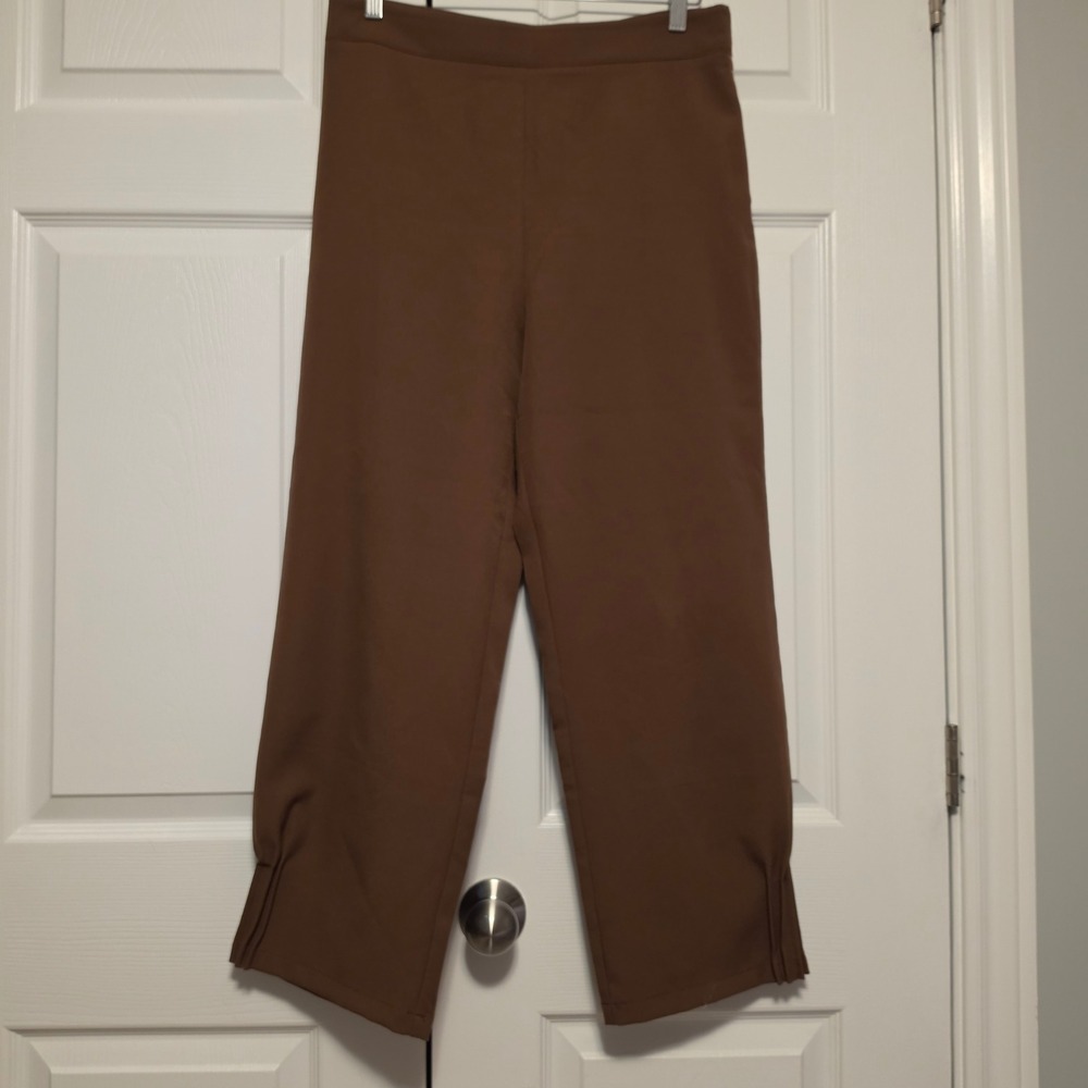 Touche Prive Textured High Waisted Pleated Cuff Trousers Brown Size 8/40